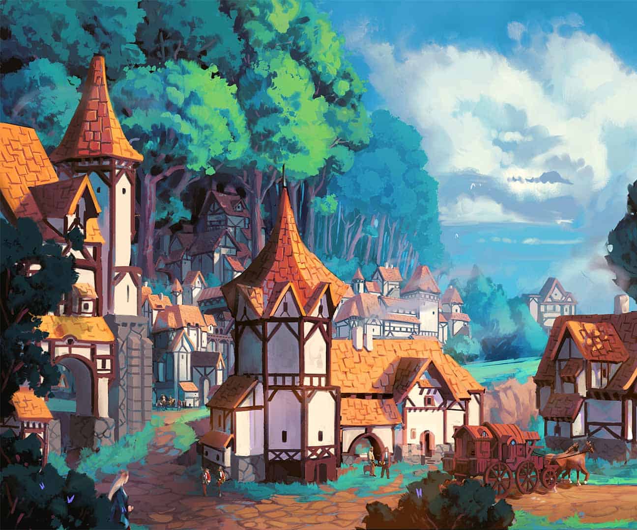 illustrazione di borgobrando con le case e il bosco